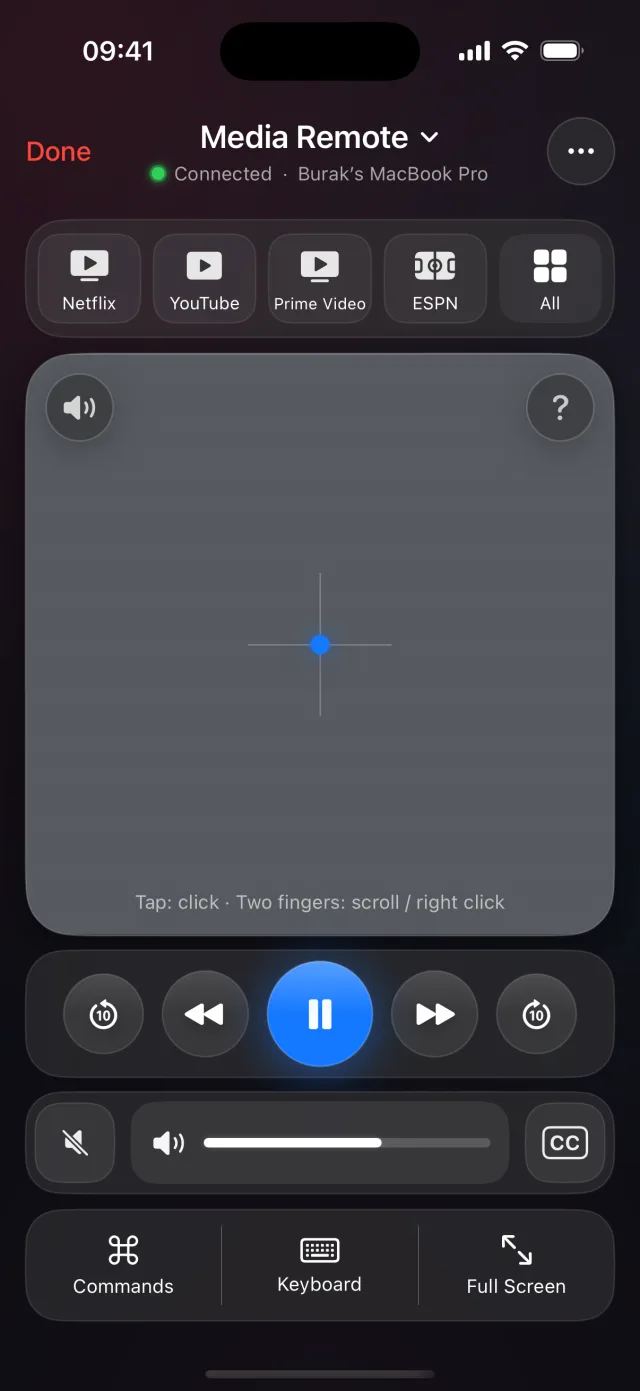 Medienfernbedienung mit Streaming-Kurzbefehlen auf dem iPhone
